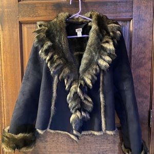 Cache Suede Leather faux Fur Coat Jacket
